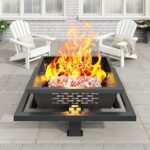 ZIENLIFE 42 Inch Fire Pit for Outside, Outdoor Wood Burning Firepit with Poker, Heavy Duty Fire Pit for Camping, Backyard, Patio