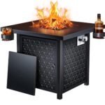 Ciays Propane Fire Pits 28 Inch Outdoor Gas Fire Pit Table, 50,000 BTU Steel Fire Table with Lid, Add Warmth and Ambience to Gatherings and Parties On Patio Deck Garden Backyard, Black