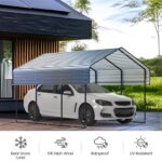 10'x15' Heavy Duty Metal Carport, Outdoor Garage Car Shelter Shade with Heavier Frame, Galvanized Roof for Car and Boats, Grey - Image 2