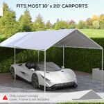 Outsunny 10' x 20' Carport Replacement Top Canopy Cover, UV Resistant and Water Resistant Car Port Portable Garage Tent Cover with Ball Bungee Cords, White, Only Cover - Image 3