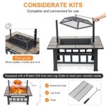 SINGLYFIRE 37 Inch Fire Pit Table with Grill for Outside Large Square Wood Burning firepit Heavy Duty Steel Bonfire Pit Cooking with Spark Screen Log Grate Poker for Backyard Garden Camping - Image 3