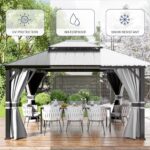 Amopatio 12' X 14' Hardtop Gazebo Permanent Aluminum Gazebos with Galvanized Steel Double Roof for Patio Lawn and Garden,Included Curtains & Mosquito Netting,Grey - Image 5
