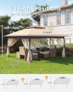 Garveelife Pop Up Gazebo 12x12, Canopy Tent with Mosquito Netting, One Push Setup for Backyard Patio Garden with 4 Sand Bags- Khaki - Image 5