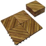Interlocking Deck Tile (Pack of 10, 12"x12") Acacia Hardwood Deck Tile, Interlocking Patio Tile in Solid Acacia Wooden Oiled Finish Waterproof all Weather Perfect for Indoor Outdoor(Golden Teak Color)