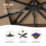 Covered Outdoor Patio Gazebo 11'x11' with Netting, Outdoor Gazebo with Stable Frame, Canopy Tent with Double Roofs and Ceiling Hooks, Pop Up Canopy Tent for Patio Lawn (Brown) - Image 5