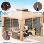 SUNCROWN 10 x 10 FT Outdoor Gazebo for Patio Iron Frame Garden Permanent Gazebo with Vented Soft Canopy and Mosquito Netting, Khaki - Image 6