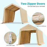 ADVANCE OUTDOOR 8X14 ft Steel Metal Peak Roof Portable Garage Shelter Storage Shed Carport for Motorcycle Bike or Garden Tools with 2 Roll up Doors & Vents, Beige - Image 3