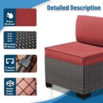 Gotland 10 Pieces Patio Furniture Set with 2 Swivel Rocking Chairs 1 Fire Pit Table, Patio Furniture in 4 Combinations with 1 Coffee Table Wide Armrests 29.5'' High Backrest, for Deck Garden Pool Red - Image 5