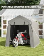 GarveeLife 7 x 10 ft Carport Storage Shed, Portable Garage with Roll-up Zipper Door, Heavy Duty Waterproof Tarp, Storage for Motorcycle, Bike, Firewood, Garden Tools - Image 2