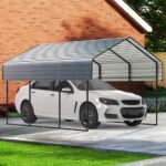 10'x15' Heavy Duty Metal Carport, Outdoor Garage Car Shelter Shade with Heavier Frame, Galvanized Roof for Car and Boats, Grey