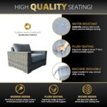 Kinger Home Kai 4-Piece Outdoor Patio Furniture Set with 32-Inch Fire Pit, Outdoor Loveseat and Stationary Chairs, Rattan Wicker, Aluminum Frame, Includes Fire Glass & Wind Guard - Image 5