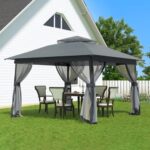 Auraway Outdoor Pop-Up Gazebo with Insect Screen & Dual-Layer Weatherproof Roof – Lightweight Gazebo for Camping, Beach Parties, Garden, and Backyard Events (Grey) (11x11) - Image 2