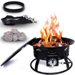 Project One Portable Outdoor Propane Fire Pit with Cover, Carry Kit, & Lava Rocks, 19-Inch Diameter 58,000 BTU, Diamond Pattern