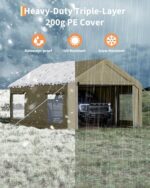 IDEALHOUSE 12x20 Ft Carport with Roll-Up Doors - Heavy Duty 200g PE Tarp Shelter with 4 Windows, Fits Full-Size Pickups, SUVs, Bass Boats & Tractors (Yellow) - Image 2