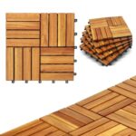 CLOVERHOLM 10 PCs Interlocking Wood Deck Tiles, 12x12 inches Waterproof Wooden Patio Floor Tiles for Indoor and Outdoor, Easy Snap Lock, Balcony, Garden, Natural
