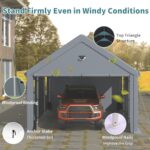 Carports 20X20 Heavy Duty,Car Ports with 180G Removable Side Walls,Carport Canopy,Portable Car Port Garage,Car Shelter All Weather,Grey - Image 4