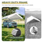 Aoxun 10x20 ft Heavy Duty Carport with Tarp & Wind Resistance Portable Carport Car Tent Outdoor Car Port with Tear Resistant Canopy, No Sidewall - White - Image 4
