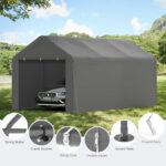 Carport, 10‘ x 20’ Heavy Duty Portable Garage All-Season Car Canopy w/Removable Sidewall & Doors, Carport Canopy Party Tent w/Water-Resistant Tarp for Backyard (Grey, 10‘ x 20’) - Image 3