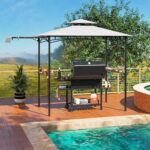 Tangkula 11x5 FT Grill Gazebo with Side Awning, 2-Tier Barbecue Gazebo with 2 Shelves, 12 Hanging Hooks, Bottle Opener, Outdoor Grill Canopy for Backyard Garden Poolside (Grey) - Image 2