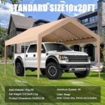Carport Canopy 10'x20' Heavy Duty Replacement Cover, Beefull Carport Replacement Canopy for Car Garage, Waterproof & UV Protected Tarp with Ball Bungees, Beige(Frame is not Included) - Image 4