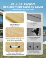 10x20 FT Heavy Duty Carport Replacement Canopy Cover, Durable Waterproof Tarp Shelter Top for Car, Garage, or Outdoor Use, Beige Color with Ball Bungees for Secure Fit - Image 4