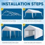 Quictent 10x20 ft Heavy Duty Carport Canopy Galvanized Car Tent Outdoor Garage Boat Shelter with Reinforced Structure with Roll-up Ventilated Windows Sidewall - White - Image 7