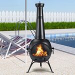 SINGLYFIRE Prairie Fire Outdoor Chiminea Fireplace Deck or Patio Backyard Wooden Fire Pit with Chiminea Cover Rust-Free Iron Black - Image 8
