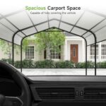 10×15FT Metal Carport, Heavy Duty Car Port, All-Weather Outdoor Storage Trucks, Boats, Cars, Galvanized Steel Roof, Vertical Stripe Design - Image 2