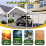 Aoxun 10x20 ft Heavy Duty Carport with Tarp & Wind Resistance Portable Carport Car Tent Outdoor Car Port with Tear Resistant Canopy, No Sidewall - White - Image 6