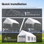 Finfree Heavy Duty 12x20 ft Carport Tent with Ultra-High Peak & Ventilation Windows, Waterproof Outdoor Canopy Shelter for Events, Storage, Parking & Wedding - White - Image 6