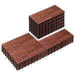 PrimeZone 36PCS 24" x 12" Long Solid Acacia Wood Interlocking Deck Tiles for 72 Sq Ft - Indoor Outdoor Waterproof Hardwood Flooring for Pathway, Poolside, Backyard & Patio, Brown