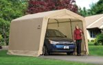 ShelterLogic 10' x 15' x 8' Peak Style Roof Instant Garage Carport Car Canopy with Steel Frame and Waterproof UV-Treated Cover, Sandstone - Image 10
