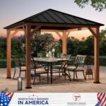 Modern Shade Tranquil Grove Wood Gazebo 10' x 10', Permanent Grill Gazebo with Galvanized Steel Hardtop Roof, Cedar Framed Wooden Pavilion for Garden, Backyard - Image 2