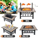 SINGLYFIRE 37 Inch Fire Pit Table with Grill for Outside Large Square Wood Burning firepit Heavy Duty Steel Bonfire Pit Cooking with Spark Screen Log Grate Poker for Backyard Garden Camping - Image 7