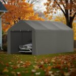 Carport, 10‘ x 20’ Heavy Duty Portable Garage All-Season Car Canopy w/Removable Sidewall & Doors, Carport Canopy Party Tent w/Water-Resistant Tarp for Backyard (Grey, 10‘ x 20’) - Image 6