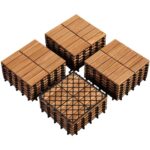 Yaheetech 27pcs Acacia Wood,Interlocking Deck Tiles with Non-Slip Surface,Easy Snap Waterproof Flooring Tiles for Indoor Outdoor,Cracking Resistant Patio Backyard Decor for All Weather Use,Wood