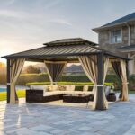 YITAHOME 10X12FT Hard Top Metal Gazebo Patios Double Roof Canopy Aluminum Frame Garden Gzebo Tent Curtains Netting for Patios Backyards Decks Lawns Brown - Image 2