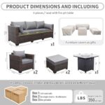 Valita 6 PCS Patio Furniture Set Outdoor Sectional Wicker Conversation Couch Brown Rattan Sofa Chairs with Ottoman 50,000BTU Adjustable Fire Pit Table and Grey Anti-Slip Cushions - Image 3