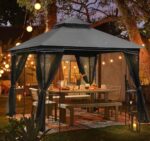 ECOTOUGE Outdoor Gazebo 10'x10', Heavy Duty Canopy Tent with Soft Double Roofs & Metal Corner Frame Shelves, Party Tent Shelter with Mosquito Netting for Patio, Deck, Backyard, Grey - Image 6