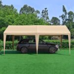 Gardesol Carport, 10' X 20' Heavy Duty Car Canopy with Powder-Coated Steel Frame, Easy to Assemble Portable Garage for Car, Boat, Party Tent with 180g PE Tarp for Wedding, Garden, 6 Legs, Beige