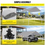 DWALE 10 x 20 Ft Carport,Replacement Canopy Cover Garage Top Tent Shelter Tarp,Grey with 48 Ball Bungee Cords Waterproof & UV Protected (Only Tarp Cover, Frame Not Include) - Image 3