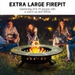 47 Inch Fire Pit with 2 Grills, Outdoor Extra Large Firepits for Outside, Wood Burning Fireplace for Camping,Picnic,Bonfire, 3-in-1 Round Metal Table with Lid for Backyard,Patio,Party - Image 3