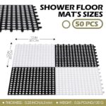 Tinideya 50 Pcs Drainage Interlocking Floor Tiles, 12'' x 12'' Soft TPE Non Slip Shower Floor Tiles for Pool Bathroom Shower Balcony Patio Locker Room Basement Stairs(Black and White) - Image 2
