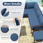 Kurapika Patio Furniture Set 10-Piece Aluminum Sectional Sofa with Armrest, Modern Outdoor Conversation Set w/55000 BTU Propane Fire Pit Table, Metal Corner Sofa with Ottoman, Navy Blue - Image 4