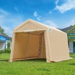 ADVANCE OUTDOOR 8X14 ft Steel Metal Peak Roof Portable Garage Shelter Storage Shed Carport for Motorcycle Bike or Garden Tools with 2 Roll up Doors & Vents, Beige - Image 8