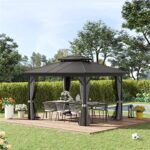 YMGSCC 10 X12 Hardtop Gazebo Aluminum Frame Gazebo,Permanent Metal Roof W/Curtains Netting for Patio Lawn and Garden, Grey - Image 2
