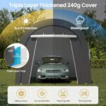 FansaFurn Carport, 10'x15' Outdoor Round Portable Garage with 2 Roll up Doors, Heavy Duty Storage Shelter Car Canopy Party Tent, Dark Gray - Image 4