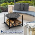 SereneLife 26" Outdoor Wood Fire Pit with BBQ Grill, Mesh Screen, and Wood Storage – Heavy-Duty Steel Frame, Heat-Resistant – Ideal for Bonfires, Camping, and Outdoor Cooking - Image 5