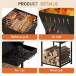 24 Inch Outdoor Fire Pit Square Wood Burning Smokeless Firepit with Camping Grill Portable Firepits for Outside Patio Heating Backyard Picnic Bonfire and BBQ, Black - Image 3