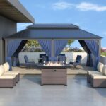 12' x 20' Hardtop Gazebo,Outdoor Galvanized Steel Metal Double Roof Gazebo with Curtains and Netting for Patios, Gardens, Lawns,Navy Blue - Image 7